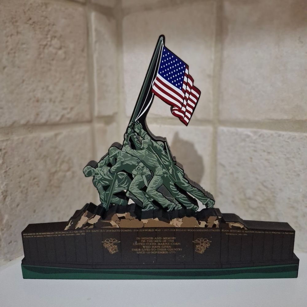 Shelia's Wooden US Marines Raising The Flag Decorative Shelf Sitter Decor Piece